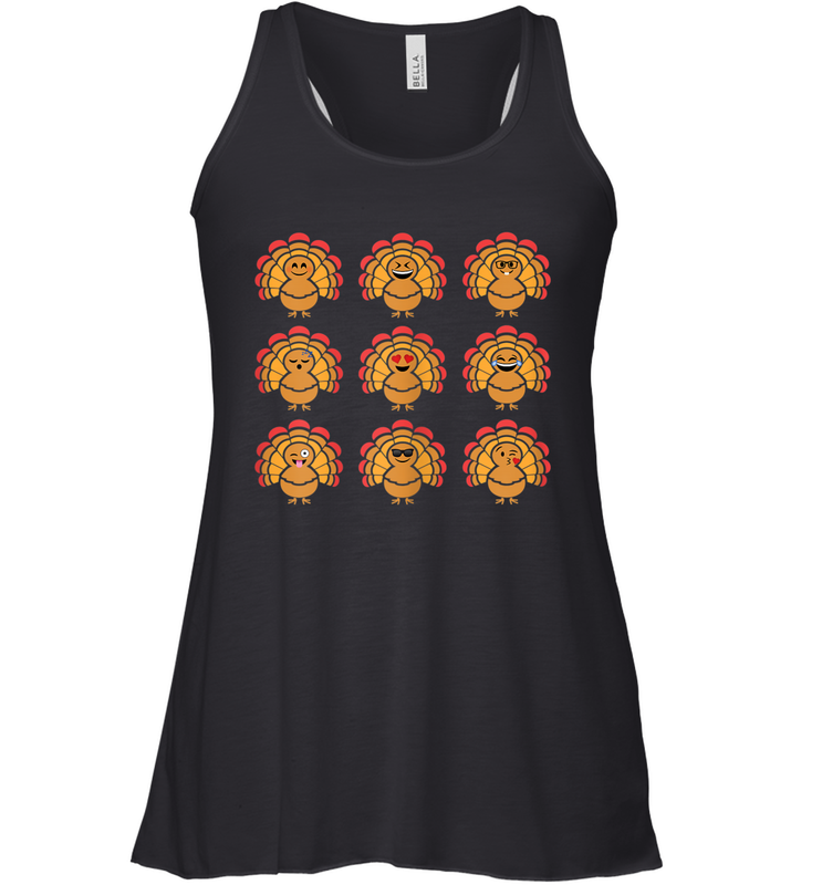 Trending Turkey Face Emoij Characters Collage Funny Thanksgiving Racerback Tank - giftteeshirt4u