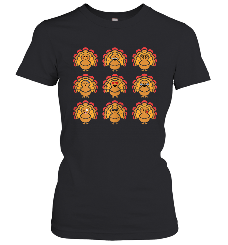Trending Turkey Face Emoij Characters Collage Funny Thanksgiving Women's T-Shirt - giftteeshirt4u